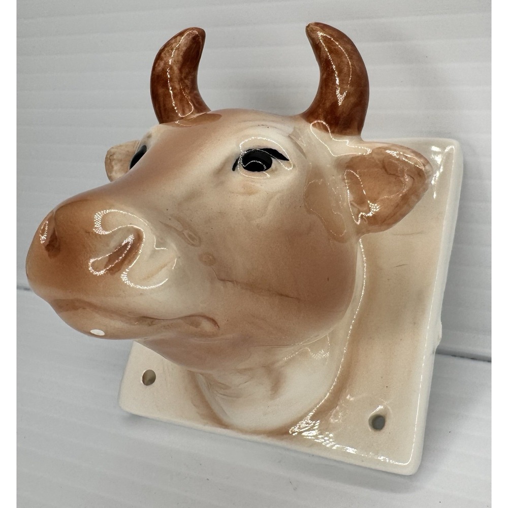 Vintage Ceramic Cow Bull Head Wall Hook Towel Apron Hanger Farmhouse Decor - Picture 3 of 12